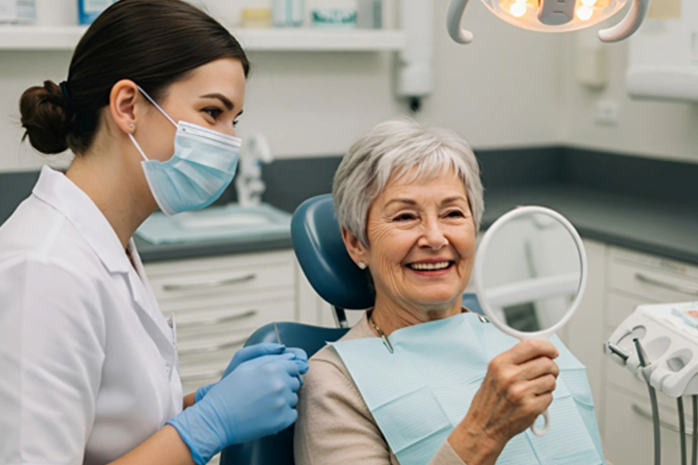 Patient speaking with a dental professional during a follow-up appointment